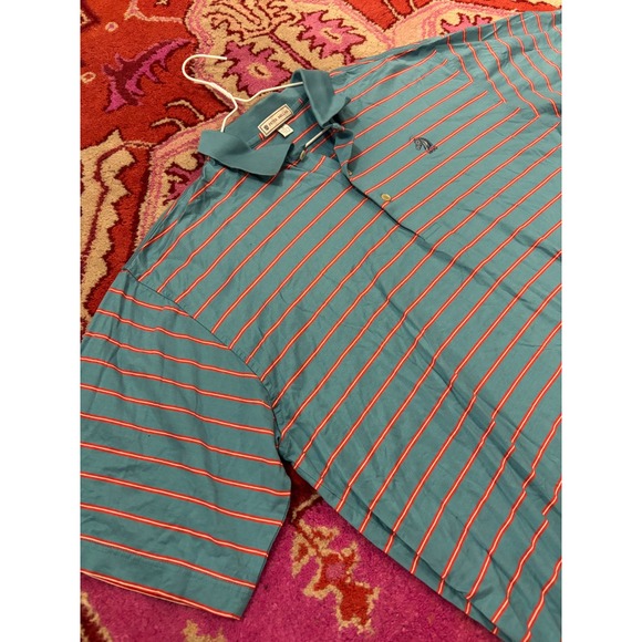 Peter Millar Polo Shirt Mens L Blue Red Striped Horse Logo - Picture 1 of 4